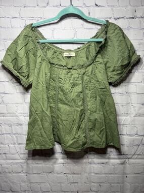 Natural Life Sweet Nothings Embroidered Cotton Top Green Sz S NWOT Cottage